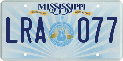 MS license plate LRA077