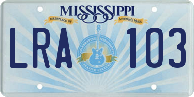 MS license plate LRA103
