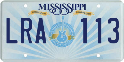 MS license plate LRA113
