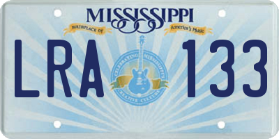 MS license plate LRA133