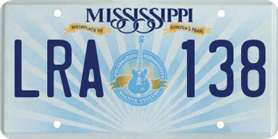 MS license plate LRA138