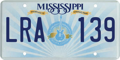 MS license plate LRA139