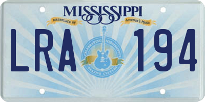 MS license plate LRA194