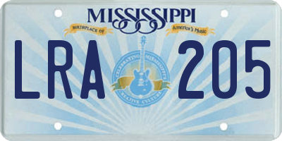 MS license plate LRA205