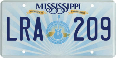 MS license plate LRA209