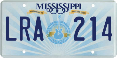MS license plate LRA214