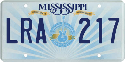 MS license plate LRA217