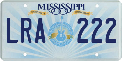 MS license plate LRA222