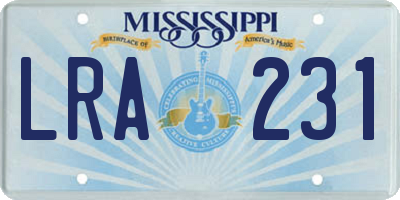 MS license plate LRA231