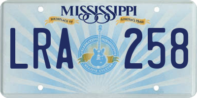 MS license plate LRA258