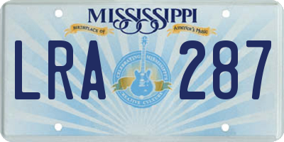 MS license plate LRA287