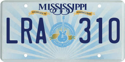 MS license plate LRA310