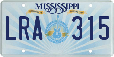 MS license plate LRA315