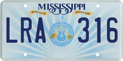 MS license plate LRA316