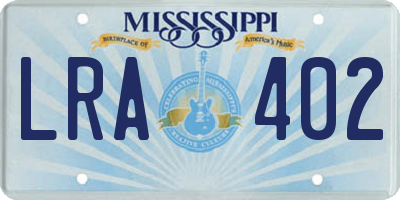 MS license plate LRA402