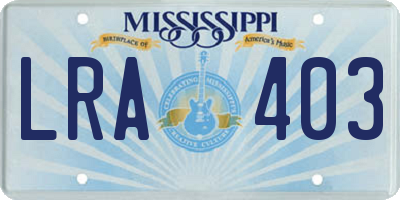 MS license plate LRA403