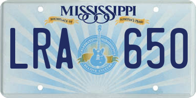 MS license plate LRA650
