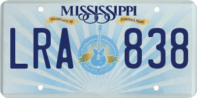 MS license plate LRA838