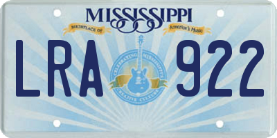 MS license plate LRA922
