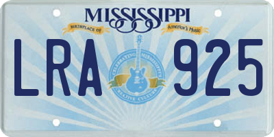 MS license plate LRA925