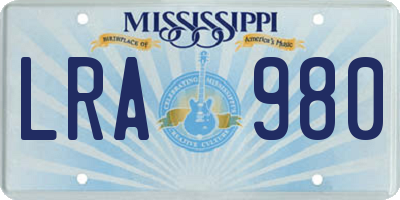 MS license plate LRA980