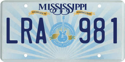 MS license plate LRA981