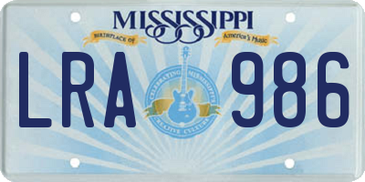 MS license plate LRA986