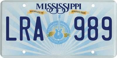 MS license plate LRA989