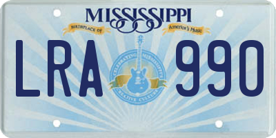 MS license plate LRA990