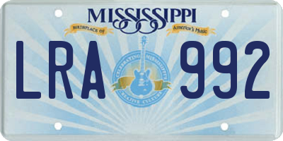 MS license plate LRA992