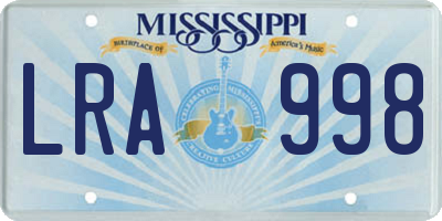 MS license plate LRA998