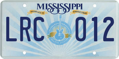 MS license plate LRC012