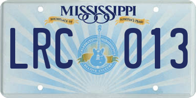 MS license plate LRC013