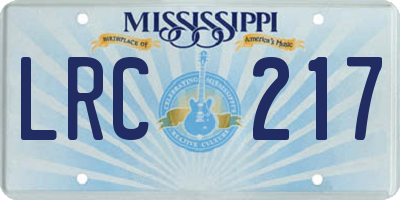 MS license plate LRC217
