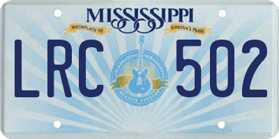 MS license plate LRC502