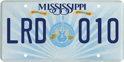 MS license plate LRD010