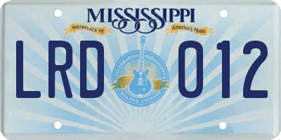 MS license plate LRD012
