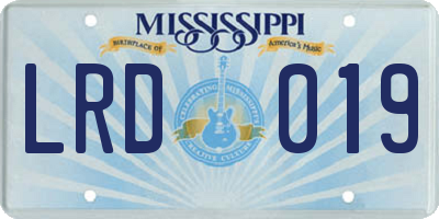 MS license plate LRD019
