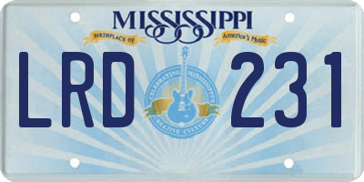 MS license plate LRD231