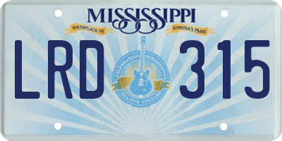 MS license plate LRD315