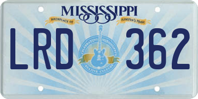 MS license plate LRD362