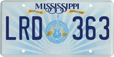 MS license plate LRD363
