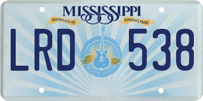 MS license plate LRD538