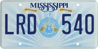 MS license plate LRD540