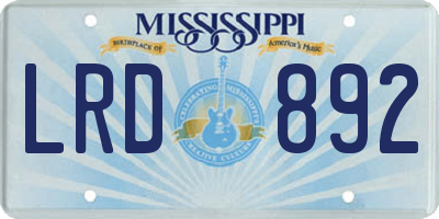 MS license plate LRD892