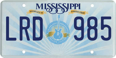 MS license plate LRD985