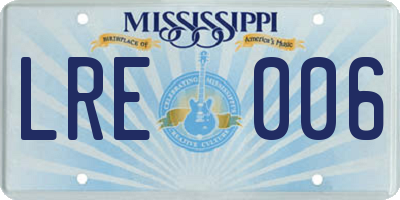MS license plate LRE006