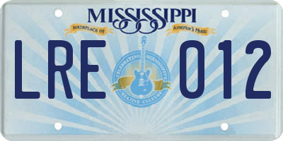 MS license plate LRE012