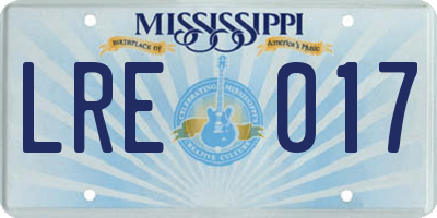 MS license plate LRE017