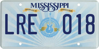 MS license plate LRE018
